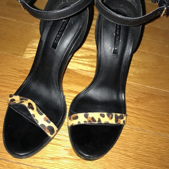 Zara Heels. Black with Leopard Strap. Size 6/36 - Picture 2 of 5